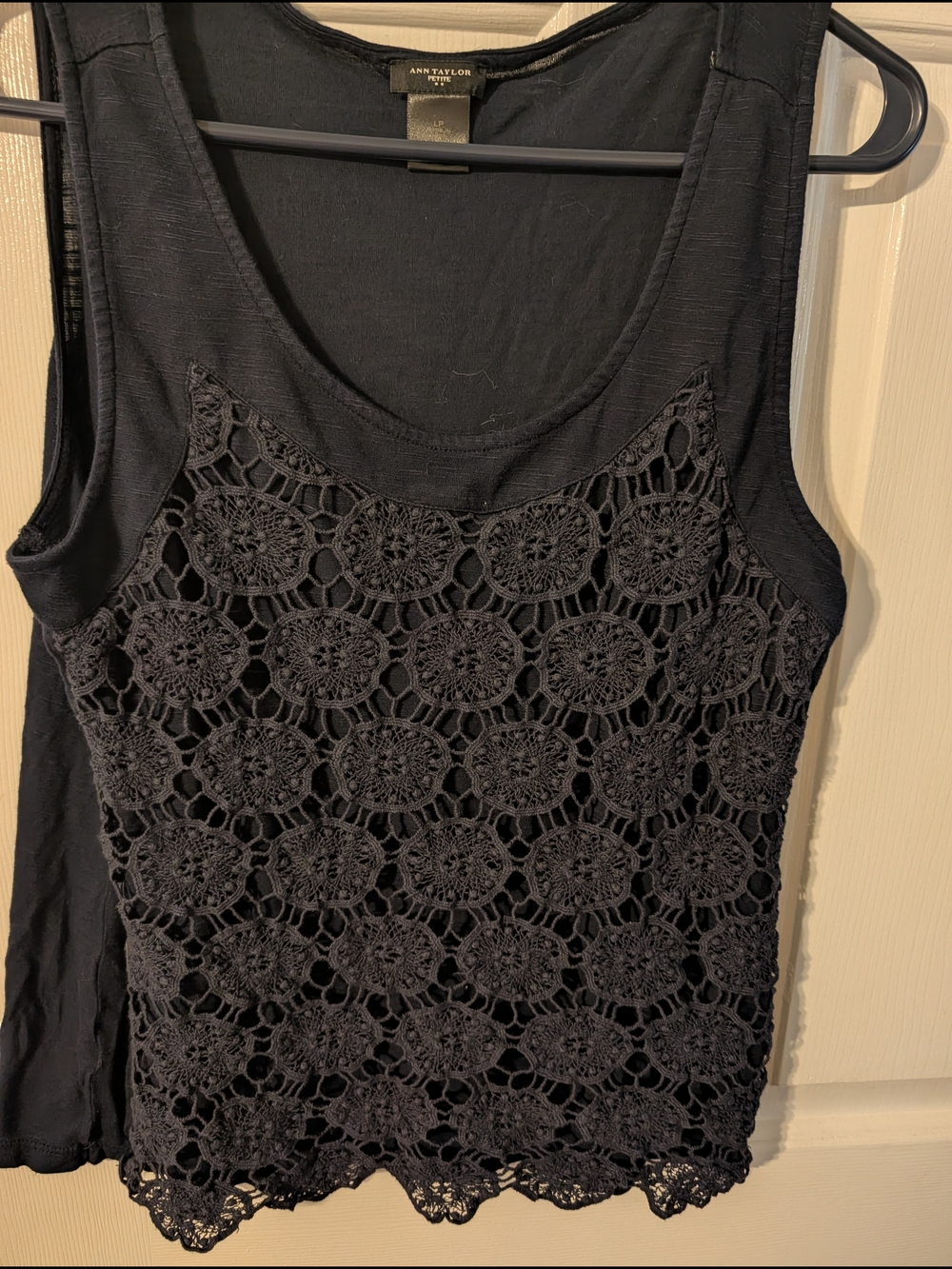 Ann Taylor Black Crochet-Front Scoop Neck Tank